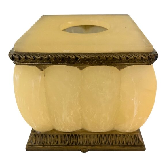 Springs Global Resin Tissue Box Cover – Faux Alabaster with Brass-Tone Trim - Picture 1 of 3